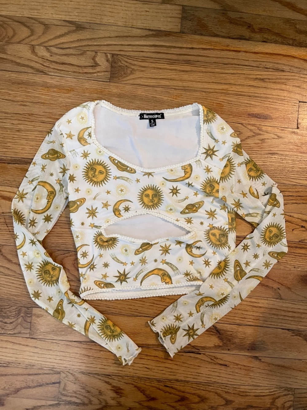 Narcissa White Celestial Cutout Long Sleeve Crop Top